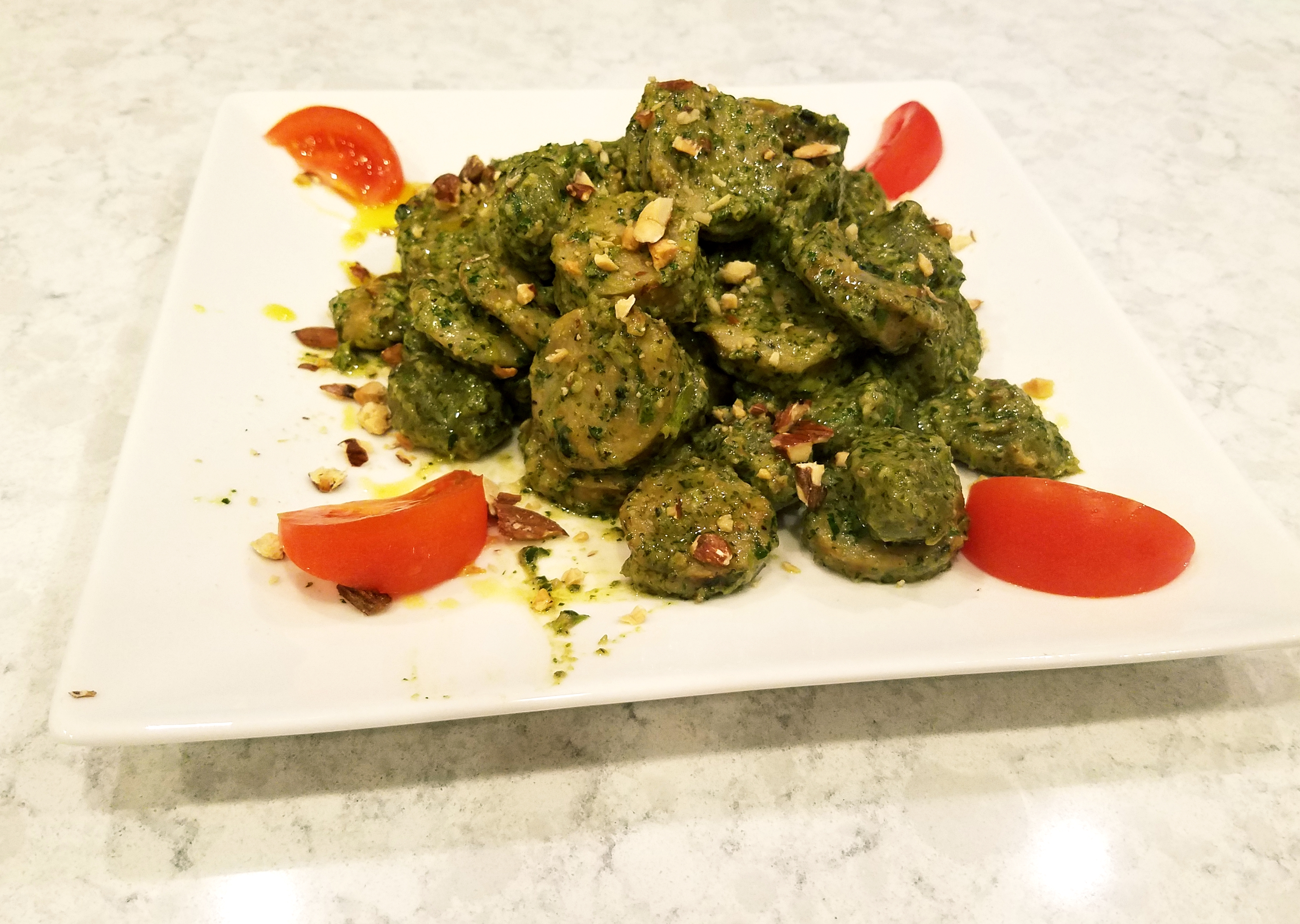 Spinach Gnocchi with Homemade Pesto in less than 30 minutes